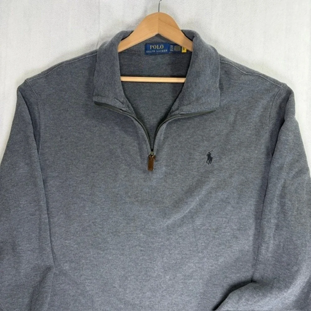 Polo Ralph Lauren XXL Estate Rib Quarter Zip Pullover Gray Cotton Knit Sweater
